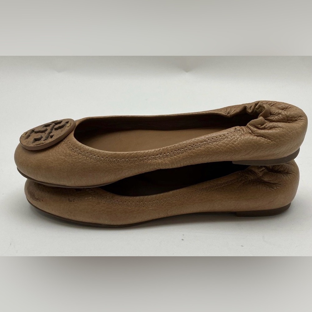 Tory Burch Tan Leather Logo Ballet Flats - Picture 4 of 8